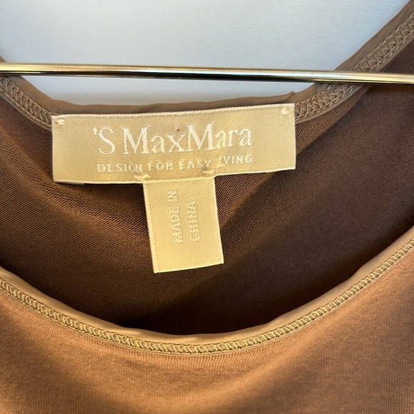 S MAX MARA Sleeveless Knit Dress SMALL Satin brown taupe color Easy Living Brown - Picture 3 of 16